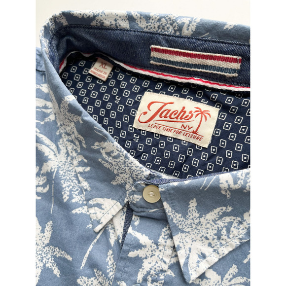 NWT Jachs NY Stretch Short Sleeve Shirt Blue Palm Tree Print Mens XL Tropical - Picture 8 of 9